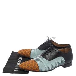 Pre Owned Christian Louboutin Multicolor Embossed Leather And Printed Fabric Greggo Lace Up Oxford Size 42