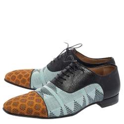 Pre Owned Christian Louboutin Multicolor Embossed Leather And Printed Fabric Greggo Lace Up Oxford Size 42