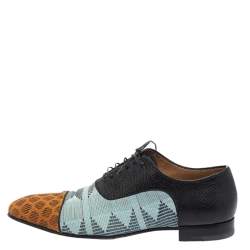 Pre Owned Christian Louboutin Multicolor Embossed Leather And Printed Fabric Greggo Lace Up Oxford Size 42