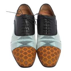 Pre Owned Christian Louboutin Multicolor Embossed Leather And Printed Fabric Greggo Lace Up Oxford Size 42