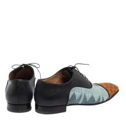 Pre Owned Christian Louboutin Multicolor Embossed Leather And Printed Fabric Greggo Lace Up Oxford Size 42