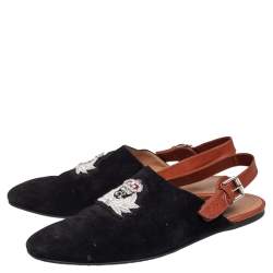 Christian Louboutin Black Suede, Leather Oliveira Mule Slingback Flats Sandals Size 43
