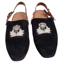 Christian Louboutin Black Suede, Leather Oliveira Mule Slingback Flats Sandals Size 43