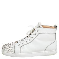 PRE-OWNED LEATHER CHRISTIAN LOUBOUTIN MEN HIGH TOP WHITE SNEAKERS SIZE EU  45.5