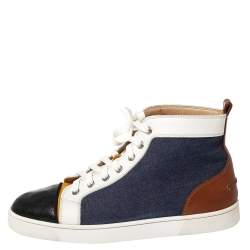 Pre Owned Christian Louboutin Multicolor Denim And Leather Louis Flat High Top Sneakers Size 41.5