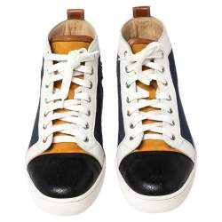 Pre Owned Christian Louboutin Multicolor Denim And Leather Louis Flat High Top Sneakers Size 41.5