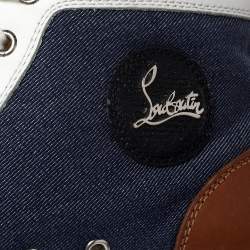 Pre Owned Christian Louboutin Multicolor Denim And Leather Louis Flat High Top Sneakers Size 41.5