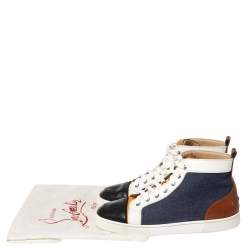 Pre Owned Christian Louboutin Multicolor Denim And Leather Louis Flat High Top Sneakers Size 41.5