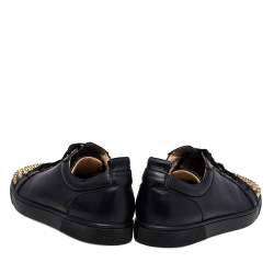 Pre Owned Christian Louboutin Black Leather Louis Junior Spike Low Top Sneakers Size 42
