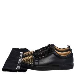 Pre Owned Christian Louboutin Black Leather Louis Junior Spike Low Top Sneakers Size 42