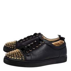 Pre Owned Christian Louboutin Black Leather Louis Junior Spike Low Top Sneakers Size 42