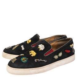 مملوكة مسبقًا حذاء رياضي كريستيان لوبوتان سليب أون ترينر سويدي أسود مزخرف مقاس 42