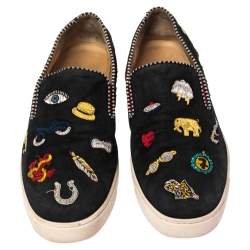 مملوكة مسبقًا حذاء رياضي كريستيان لوبوتان سليب أون ترينر سويدي أسود مزخرف مقاس 42