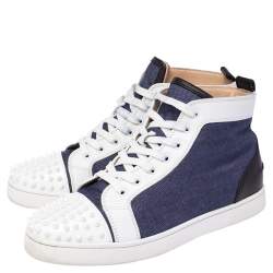 Christian Louboutin Denim Fabric Lou Degra Spiked High Top Sneakers Size 44