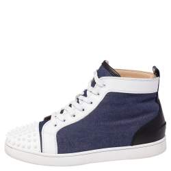 Christian Louboutin Denim Fabric Lou Degra Spiked High Top Sneakers Size 44