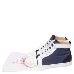 Christian Louboutin Denim Fabric Lou Degra Spiked High Top Sneakers Size 44