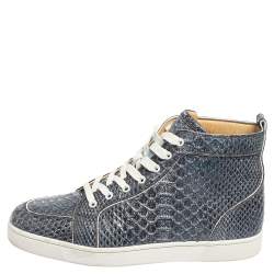 Christian Louboutin Blue/White Python Rantus Orlato High Top Sneakers Size 44