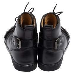 Pre Owned Christian Louboutin Black Leather Nono Strap High Top Sneakers Size 42.5