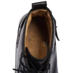 Pre Owned Christian Louboutin Black Leather Nono Strap High Top Sneakers Size 42.5