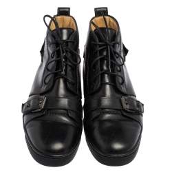 Pre Owned Christian Louboutin Black Leather Nono Strap High Top Sneakers Size 42.5