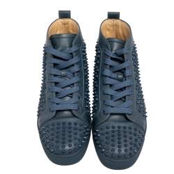 Pre Owned حذاء رياضي كريستيان لوبوتان لوي جلد أزرق مرصع سبايك مرتفع من أعلى مقاس 42