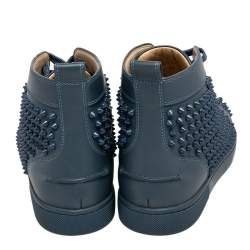 Pre Owned حذاء رياضي كريستيان لوبوتان لوي جلد أزرق مرصع سبايك مرتفع من أعلى مقاس 42