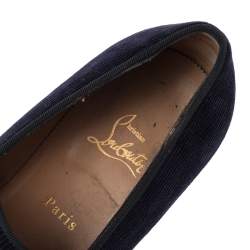 Pre Owned Christian Louboutin Navy Blue Corduroy Fabric Dandelion Spiked Tassel Detail Loafers Size 42.5