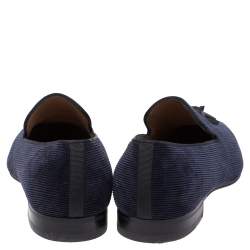 Pre Owned Christian Louboutin Navy Blue Corduroy Fabric Dandelion Spiked Tassel Detail Loafers Size 42.5