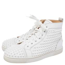 Christian Louboutin White Leather Louis Spikes High Top Sneakers Size 41