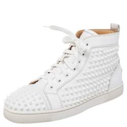 Christian Louboutin White Leather Louis Spikes High Top Sneakers Size 41