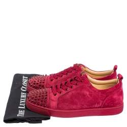 Christian Louboutin Fuchsia Suede Louis Junior Spikes Low Top Sneakers Size 41.5