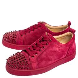 Christian Louboutin Fuchsia Suede Louis Junior Spikes Low Top Sneakers Size 41.5