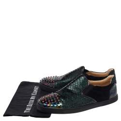 Christian Louboutin Multicolor Snake Print Leather And Holographic Leather Spike Toe Cap Sneakers Size 44