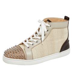 Christian Louboutin Multicolor Woven Leather Louis Spikes Cap Toe High Top  Sneakers Size 41.5 Christian Louboutin