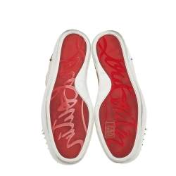 Pre Owned Christian Louboutin Multicolor Leather And Woven Raffia Lou Spikes High Top Sneakers Size 43.5