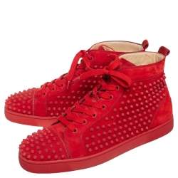 حذاء رياضي كريستيان لوبوتان لويز سبايكس سويدي أحمر عنق مرتفع مقاس 45.5