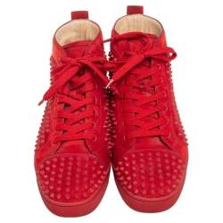 حذاء رياضي كريستيان لوبوتان لويز سبايكس سويدي أحمر عنق مرتفع مقاس 45.5