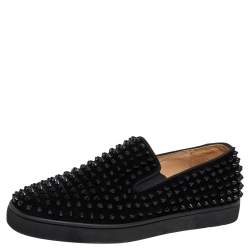 Christian Louboutin Black Suede Dandelion Spikes Sneakers Size 40.5