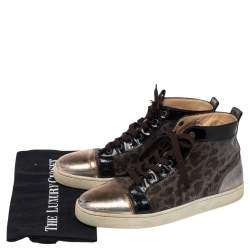 Christian Louboutin Metallic Tricolor Leather and Fabric Orlato High Top Sneakers Size 42