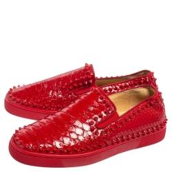 Christian Louboutin Red Python Roller Boat Spiked Slip On Sneakers Size 40