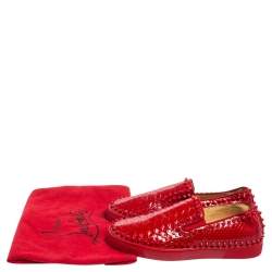 Christian Louboutin Red Python Roller Boat Spiked Slip On Sneakers Size 40