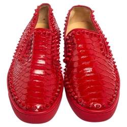 Christian Louboutin Red Python Roller Boat Spiked Slip On Sneakers Size 40
