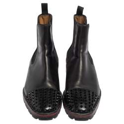Christian Louboutin Black Leather Melon Spikes Ankle Boots Size 42