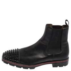 Christian Louboutin Black Leather Melon Spikes Ankle Boots Size 42