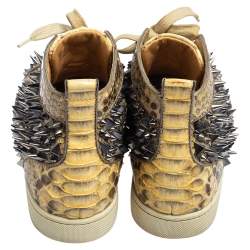 Pre Owned Christian Louboutin Cream Python Leather Louis Spikes High Top Sneakers Size 41
