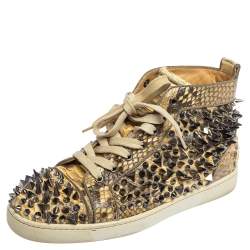 Pre Owned Christian Louboutin Cream Python Leather Louis Spikes High Top Sneakers Size 41