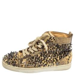 Pre Owned Christian Louboutin Cream Python Leather Louis Spikes High Top Sneakers Size 41