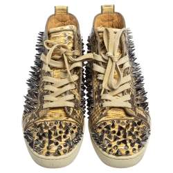 Pre Owned Christian Louboutin Cream Python Leather Louis Spikes High Top Sneakers Size 41