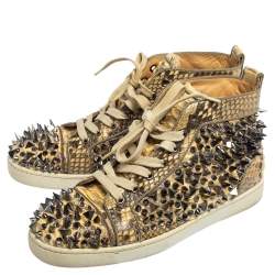 Pre Owned Christian Louboutin Cream Python Leather Louis Spikes High Top Sneakers Size 41