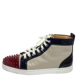 Pre Owned Christian Louboutin Multicolor Patent Leather And Leather Louis Spikes Toe High Top Sneakers Size 44